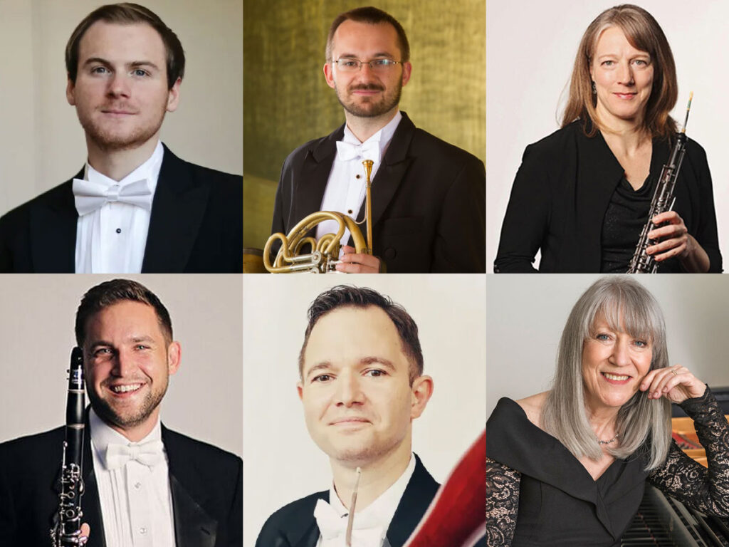 Alex Kinmonth (oboe), Edmund Rollett (French horn), Monica Fosnaugh (English horn) Ralph Skiano (clarinet), Conrad Cornelison (bassoon) and pianist Pauline Martin
